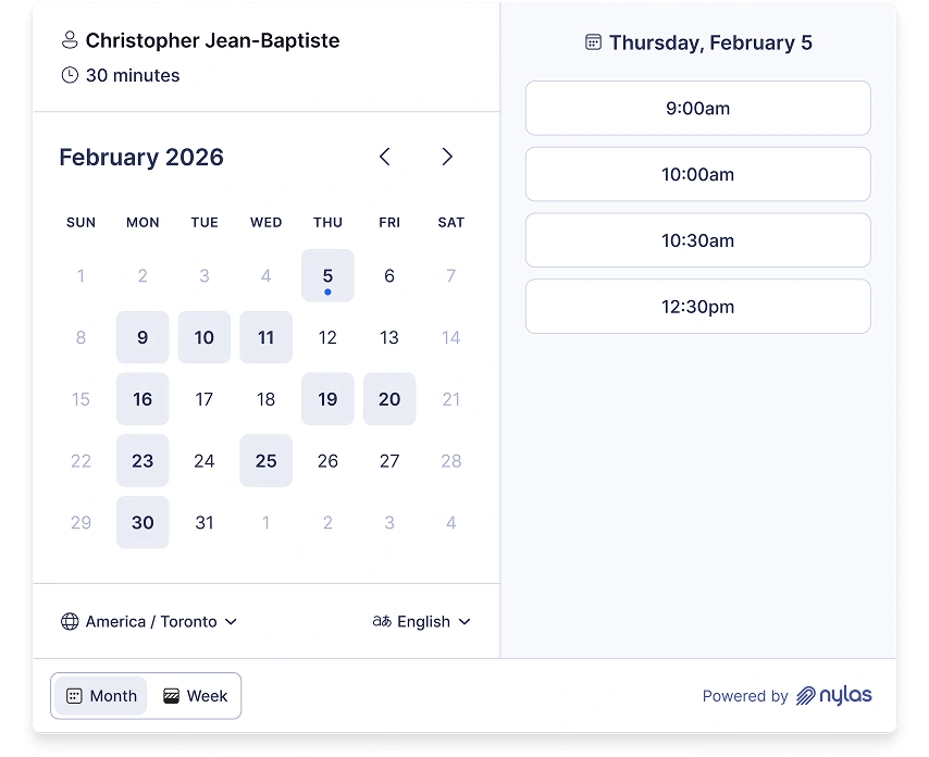 Interactive booking interface for selecting time slots