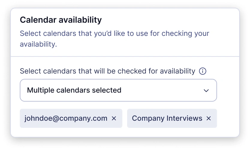 Calendar availability selector with multiple calendars selected