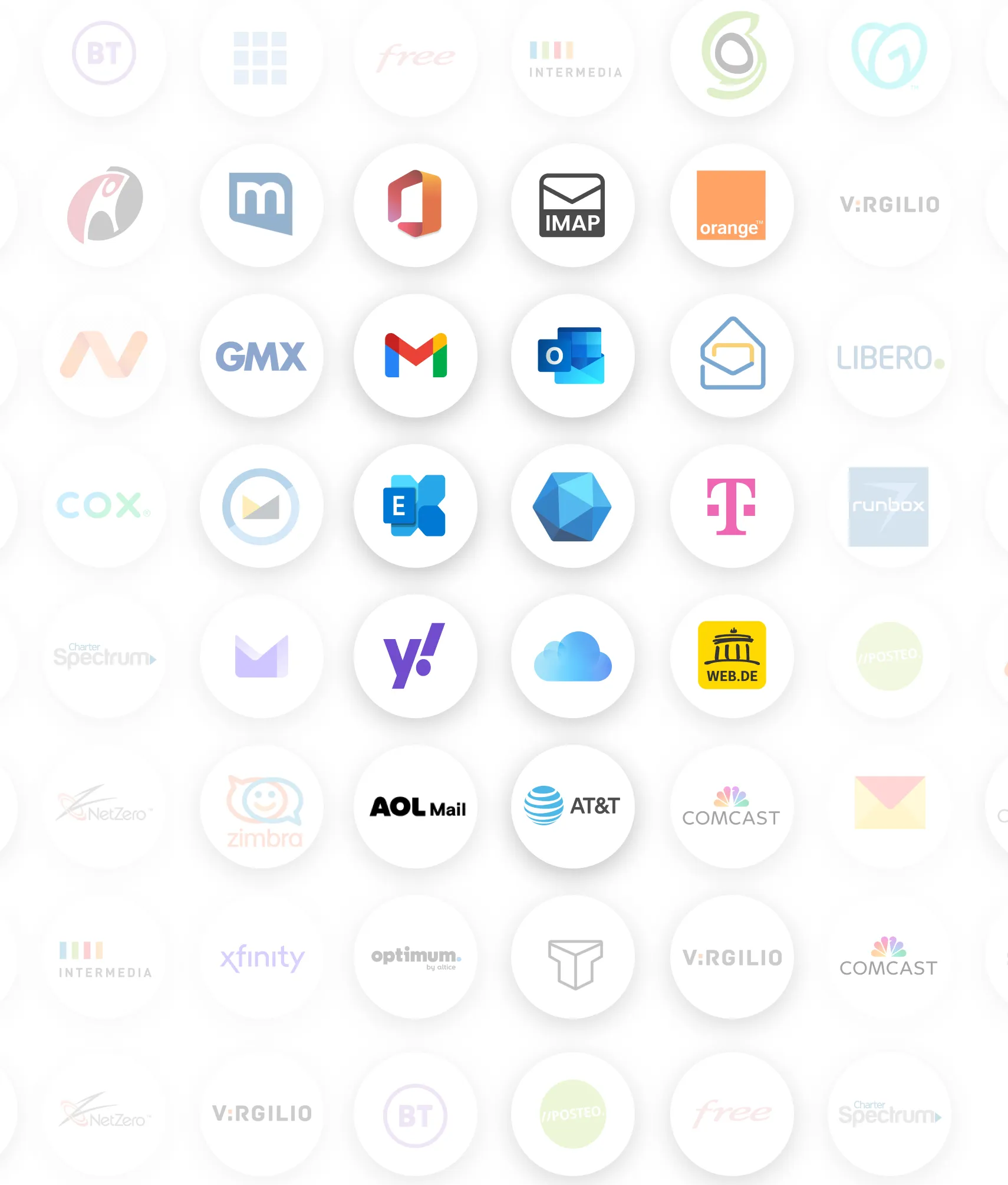 Email provider logos — Gmail, Outlook, Exchange, IMAP and more